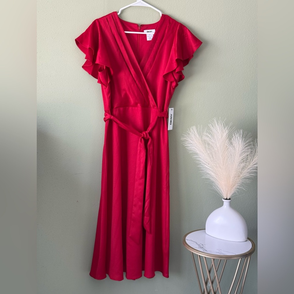 DKNY Elegant Red Wrap Dress NWT size 6